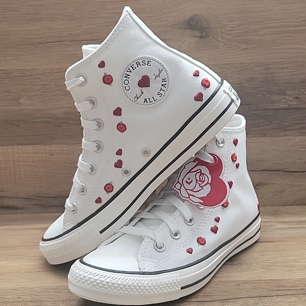 Converse White and Red High-Top Sneakers